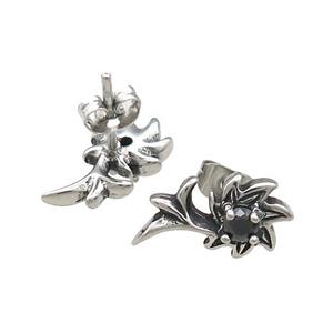 Stainless Steel Stud Earring Pave Rhinestone Antique Silver, approx 8-14mm [SSB4545]