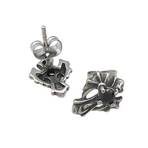 Stainless Steel Stud Earring Pave Rhinestone Antique Silver, approx 9.5-12.5mm [SSB4550]