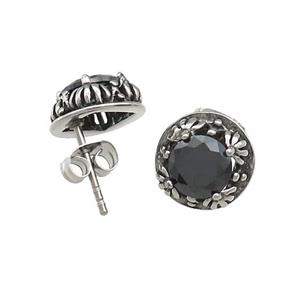 Stainless Steel Stud Earring Pave Rhinestone Antique Silver, approx 11mm [SSB4552]