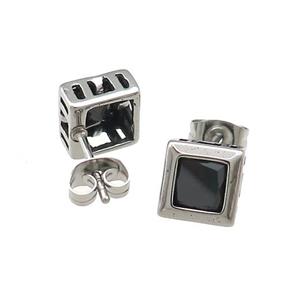 Stainless Steel Stud Earring Pave Rhinestone Antique Silver, approx 8mm [SSB4553]