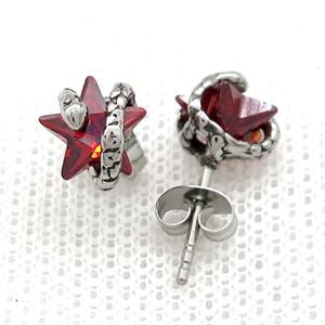 Stainless Steel Stud Earring Pave Rhinestone Snake Antique Silver, approx 8mm [SSB4556]
