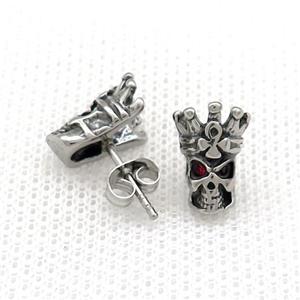 Stainless Steel Stud Earring Pave Red Rhinestone Skull Antique Silver, approx 9-13mm [SSB4559]