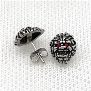 Stainless Steel Stud Earring Pave Rhinestone Skull Antique Silver, approx 9.5-12.5mm [SSB4567]