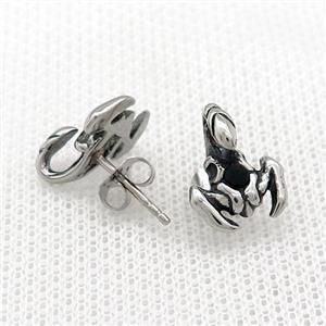 Stainless Steel Stud Earring Pave Rhinestone Scorpion Antique Silver, approx 11-14mm [SSB4570]