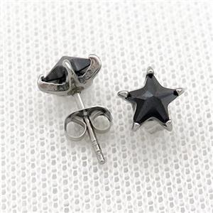 Stainless Steel Stud Earring Pave Rhinestone Star Antique Silver, approx 8mm [SSB4572]