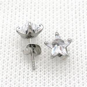 Stainless Steel Stud Earring Pave Rhinestone Star Antique Silver, approx 8mm [SSB4573]
