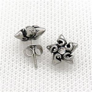 Stainless Steel Stud Earring Pave Rhinestone Star Antique Silver, approx 11mm [SSB4574]