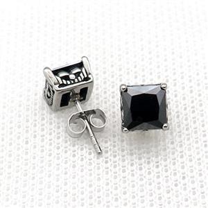 Stainless Steel Stud Earring Pave Rhinestone Antique Silver, approx 8mm [SSB4577]