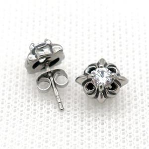 Stainless Steel Stud Earring Pave Rhinestone Antique Silver, approx 9-10mm [SSB4580]