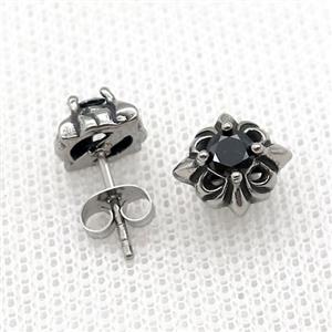 Stainless Steel Stud Earring Pave Rhinestone Antique Silver, approx 9-10mm [SSB4581]