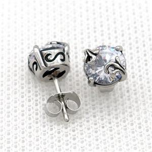 Stainless Steel Stud Earring Pave Rhinestone Antique Silver, approx 8mm [SSB4584]