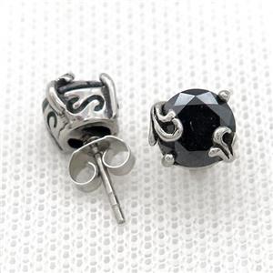 Stainless Steel Stud Earring Pave Rhinestone Antique Silver, approx 8mm [SSB4585]