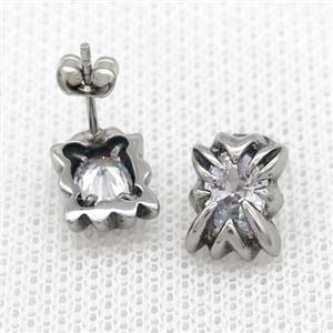 Stainless Steel Stud Earring Pave Rhinestone Antique Silver, approx 8-11mm [SSB4586]