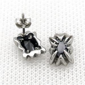 Stainless Steel Stud Earring Pave Rhinestone Antique Silver, approx 8-11mm [SSB4587]