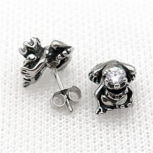 Stainless Steel Stud Earring Pave Rhinestone Antique Silver, approx 11-12mm [SSB4588]