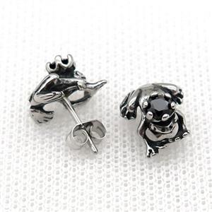 Stainless Steel Stud Earring Pave Rhinestone Antique Silver, approx 11-12mm [SSB4589]
