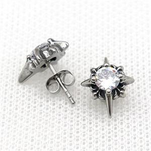 Stainless Steel Stud Earring Pave Rhinestone Antique Silver, approx 11.5-15mm [SSB4590]