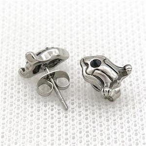Stainless Steel Stud Earring Pave Rhinestone Antique Silver, approx 9-10mm [SSB4595]