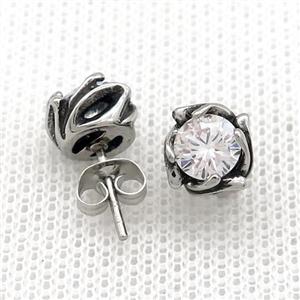Stainless Steel Stud Earring Pave Rhinestone Antique Silver, approx 9mm [SSB4600]