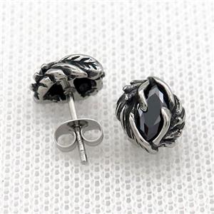 Stainless Steel Stud Earring Pave Rhinestone Antique Silver, approx 9-11mm [SSB4601]