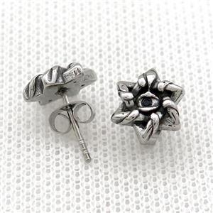Stainless Steel Stud Earring Pave Rhinestone Antique Silver, approx 11mm [SSB4602]