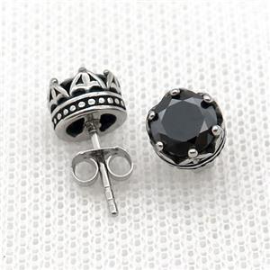 Stainless Steel Stud Earring Pave Rhinestone Antique Silver, approx 8mm [SSB4604]