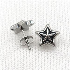 Stainless Steel Stud Earring Star Antique Silver, approx 11mm [SSB4608]