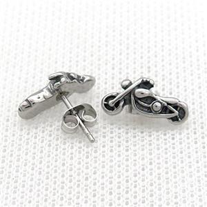 Stainless Steel Stud Earring Motorcycle Antique Silver, approx 7-15mm [SSB4609]