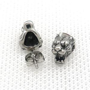 Stainless Steel Stud Earring Tiger Antique Silver, approx 8-10mm [SSB4610]