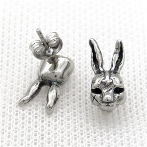 Stainless Steel Stud Earring Rabbit Antique Silver, approx 7.5-16mm [SSB4612]
