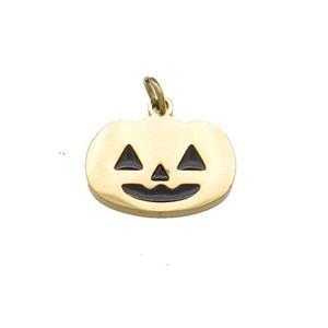 Halloween Pumpkin Charms Stainless Steel Pendant Black Enamel Gold Plated, approx 10-14mm [SSB4617]