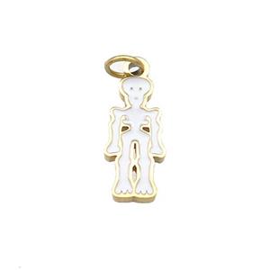 Halloween Skull Charms Stainless Steel Pendant White Enamel Gold Plated, approx 6-13mm [SSB4618]