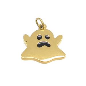 Halloween Ghost Charms Stainless Steel Black Enamel Gold Plated, approx 12-13mm [SSB4619]