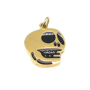 Halloween Skull Charms Stainless Steel Black Enamel Gold Plated, approx 12-14mm [SSB4620]