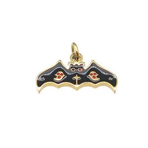 Halloween Bat Charms Stainless Steel Black Enamel Gold Plated, approx 7-16mm [SSB4621]
