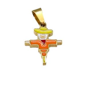 Halloween Witch Charms Stainless Steel Multicolor Enamel Gold Plated, approx 12-14mm [SSB4624]