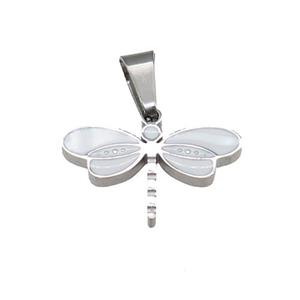 Raw Dragonfly Charms Stainless Steel Pendant White Enamel, approx 10-16mm [SSB4627]