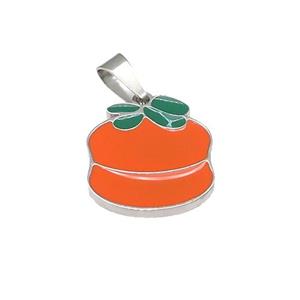 Persimmon Charms Raw Stainless Steel Pendant Orange Enamel, approx 15-16mm [SSB4629]