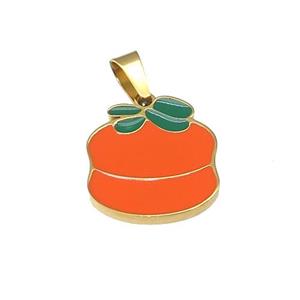 Persimmon Charms Stainless Steel Pendant Orange Enamel Gold Plated, approx 15-16mm [SSB4630]