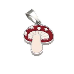 Raw Stainless Steel Mushroom Pendant Red Enamel, approx 12-14mm [SSB4631]