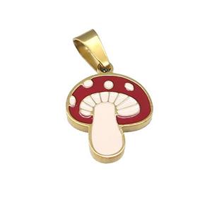 Stainless Steel Mushroom Pendant Red Enamel Gold Plated, approx 12-14mm [SSB4632]