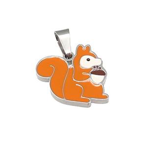 Squirrel Charms Raw Stainless Steel Orange Enamel, approx 15mm [SSB4635]