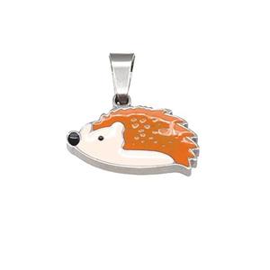 Hedgehog Charms Raw Stainless Steel Pendant Orange Enamel, approx 9-15mm [SSB4637]