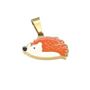 Hedgehog Charms Stainless Steel Pendant Orange Enamel Gold Plated, approx 9-15mm [SSB4638]
