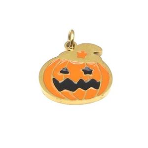 Halloween Pumpkin Charms Stainless Steel Pendant Orange Enamel Gold Plated, approx 14mm [SSB4639]
