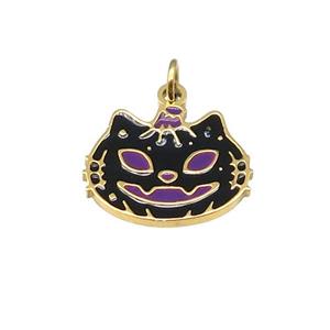Halloween Cat Charms Stainless Steel Pendant Black Enamel Gold Plated, approx 14mm [SSB4640]