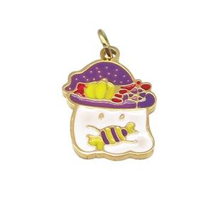 Cute Halloween Candy Ghost Charms Stainless Steel Pendant Multicolor Enamel Gold Plated, approx 11-14mm [SSB4641]