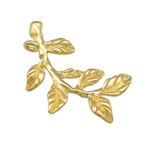 Stainless Steel Leaf Pendant Branch Gold Plated, approx 20-30mm [SSB4648]