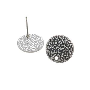 Stainless Steel Stud Earrings Hammered Antique Silver, approx 12mm [SSB4649]