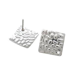 Raw Stainless Steel Stud Earrings Square Hammered, approx 14mm [SSB4653]